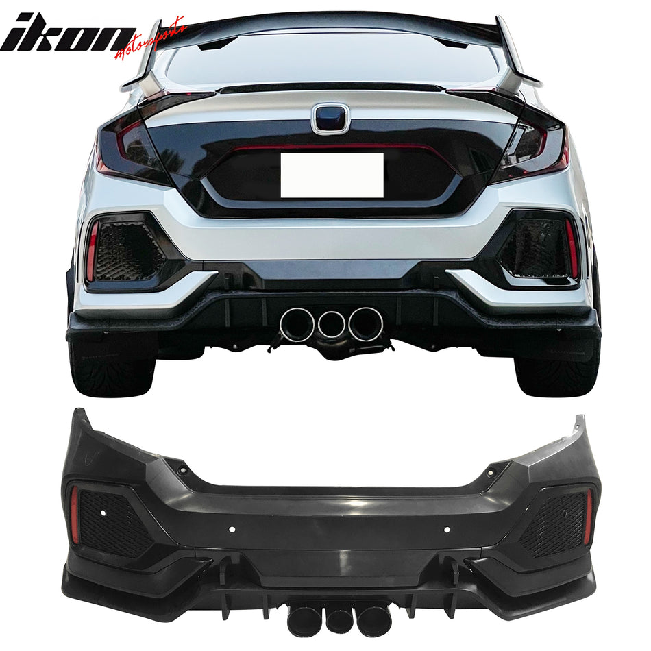 2016-2021 Honda Civic Sedan TR Style Rear Bumper Cover W/Diffuser PP