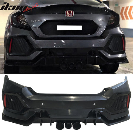 Fits 16-21 Honda Civic Sedan TR Style Rear Bumper Cover Replacement W/Diffuser