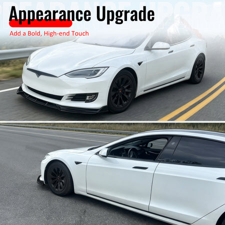 Fits 16-21 Tesla Model S Front Bumper Lip Splitter Chin Splitter PP Gloss Black