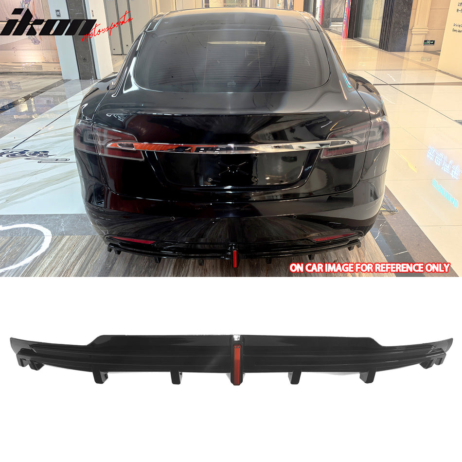 2016-2021 Tesla Model S Rear Diffuser Lip W/ LED Brake Light Lamp Gloss Black PP