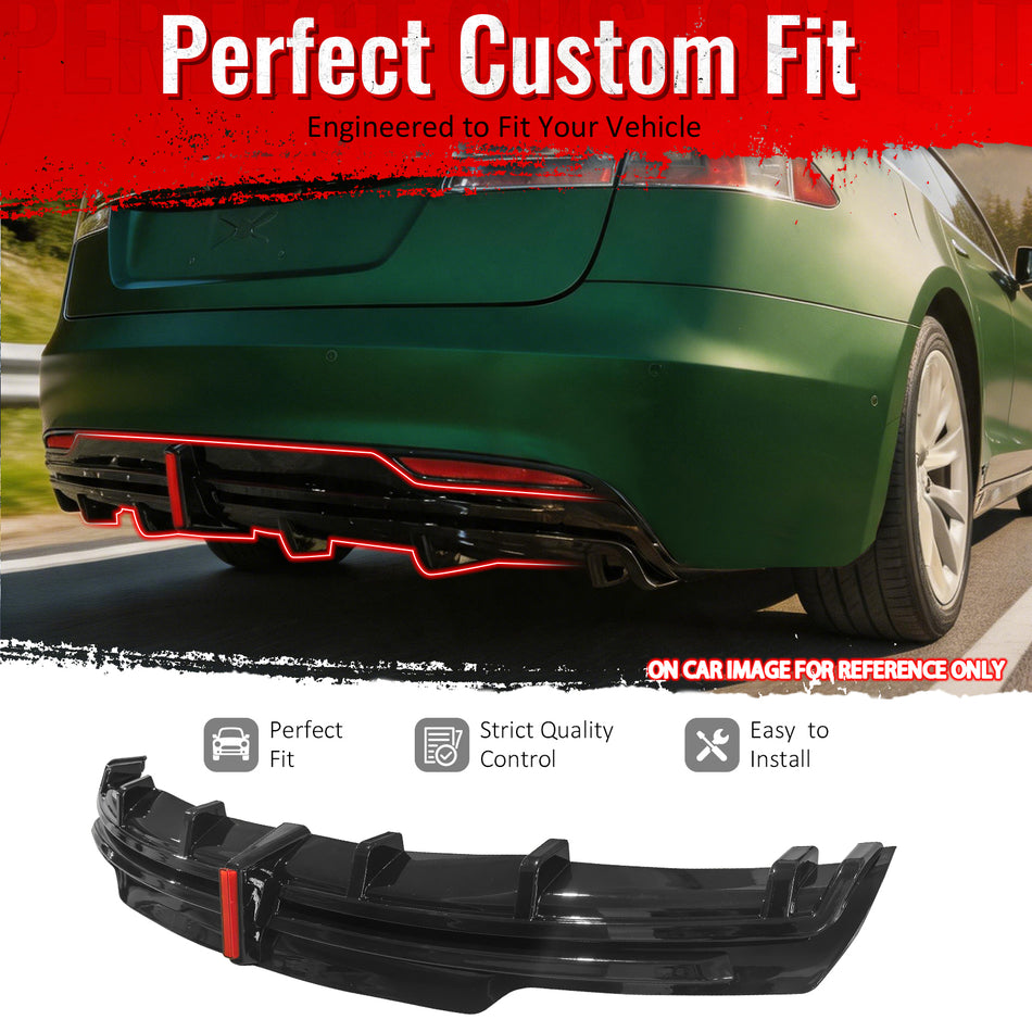IKON MOTORSPORTS Rear Bumper Lip W/ Brake Light Lamp, Compatible with 2016-2021 Tesla Model S, Gloss Black PP Shark Fin Rear Lower Spoiler Air Dam Chin Valance Splitter 1PC
