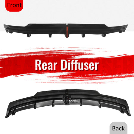 Fits 16-21 Tesla Model S LED Rear Bumper Diffuser Lip W/ 7-Fin PP Gloss Black