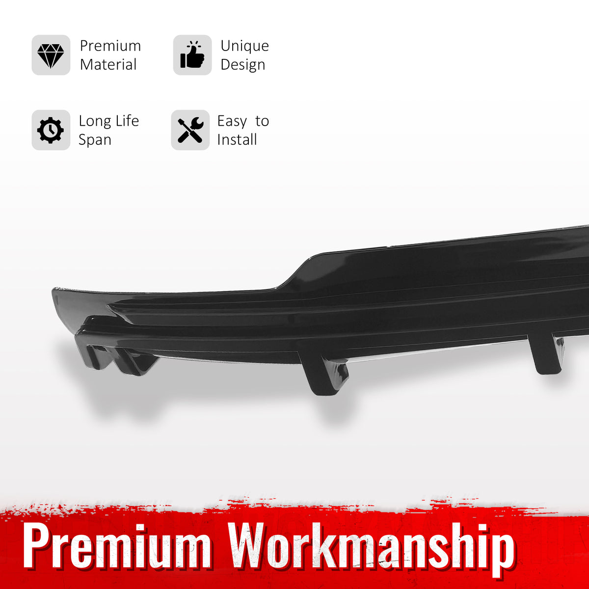Fits 16-21 Tesla Model S LED Rear Bumper Diffuser Lip W/ 7-Fin PP Gloss Black