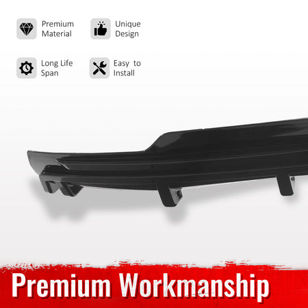 Fits 16-21 Tesla Model S LED Rear Bumper Diffuser Lip W/ 7-Fin PP Gloss Black