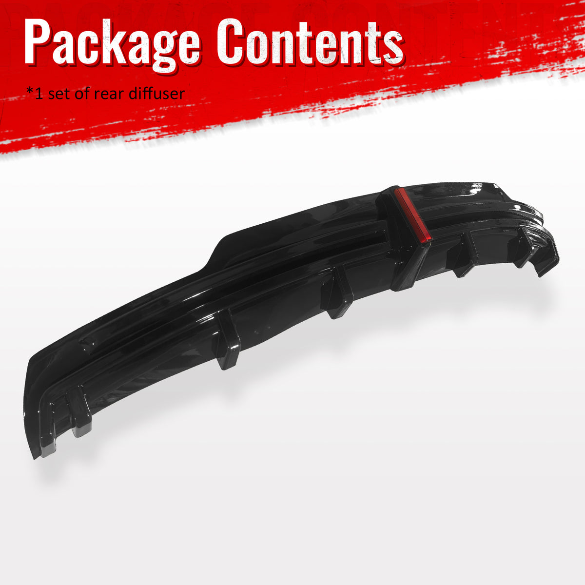 Fits 16-21 Tesla Model S LED Rear Bumper Diffuser Lip W/ 7-Fin PP Gloss Black