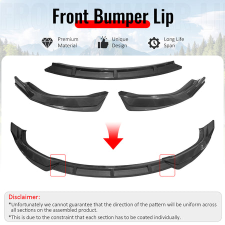IKON MOTORSPORTS Front Bumper Lip, Compatible with 2016-2021 Tesla Model X, Carbon Fiber Print PP Injection Added-on Air Dam Chin Spoiler Protector Splitter 3PCS