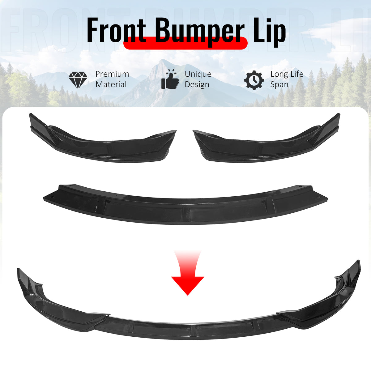 IKON MOTORSPORTS Front Bumper Lip, Compatible with 2016-2021 Tesla Model X, Gloss Black PP Injection Added-on Air Dam Chin Spoiler Protector Splitter 3PCS