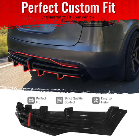 IKON MOTORSPORTS Rear Bumper Lip W/ Brake Light Lamp, Compatible with 2016-2021 Tesla Model X, Gloss Black PP Shark Fin Rear Lower Spoiler Air Dam Chin Valance Splitter 1PC