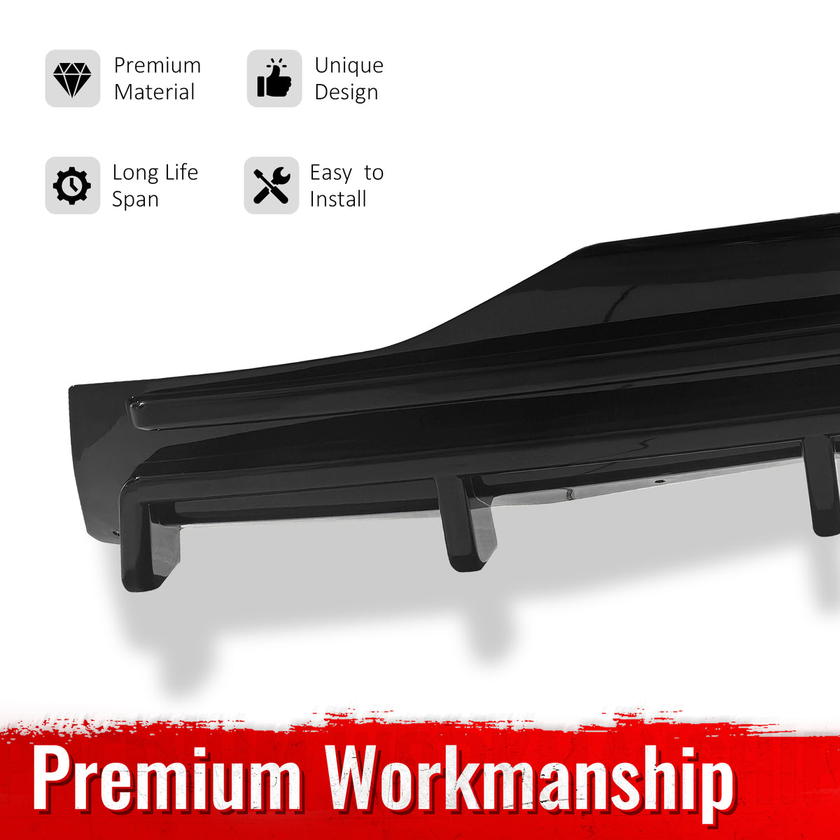 Fits 16-21 Tesla Model X LED Rear Bumper Diffuser Lip W/ 6-Fin PP Gloss Black