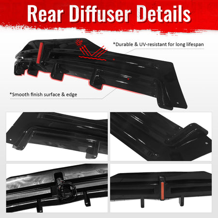 Fits 16-21 Tesla Model X LED Rear Bumper Diffuser Lip W/ 6-Fin PP Gloss Black