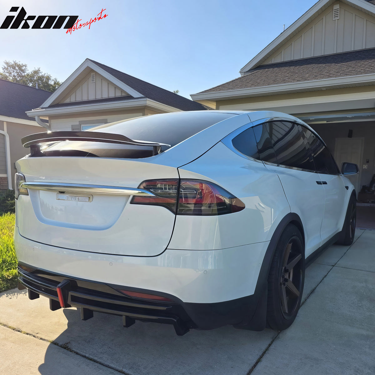 Fits 16-21 Tesla Model X LED Rear Bumper Diffuser Lip W/ 6-Fin PP Gloss Black