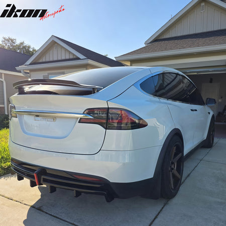 Fits 16-21 Tesla Model X LED Rear Bumper Diffuser Lip W/ 6-Fin PP Gloss Black