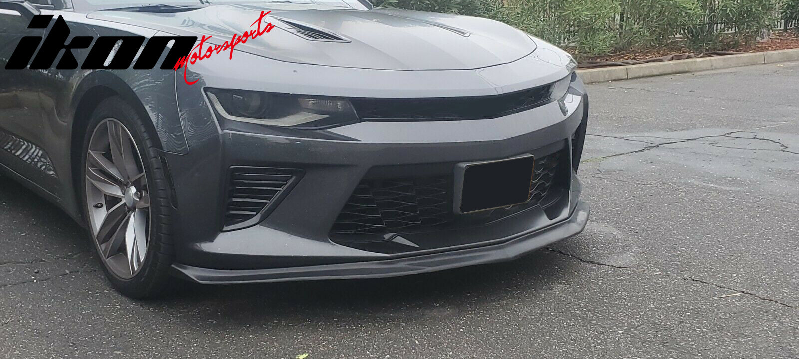 IKON MOTORSPORTS Front Bumper Lip, Compatible with 2016-2018 Chevrolet Camaro SS Coupe & Convertible, SLP Style Unpainted Black PU Polyurethane Air Dam Chin Spoiler Protector Splitter