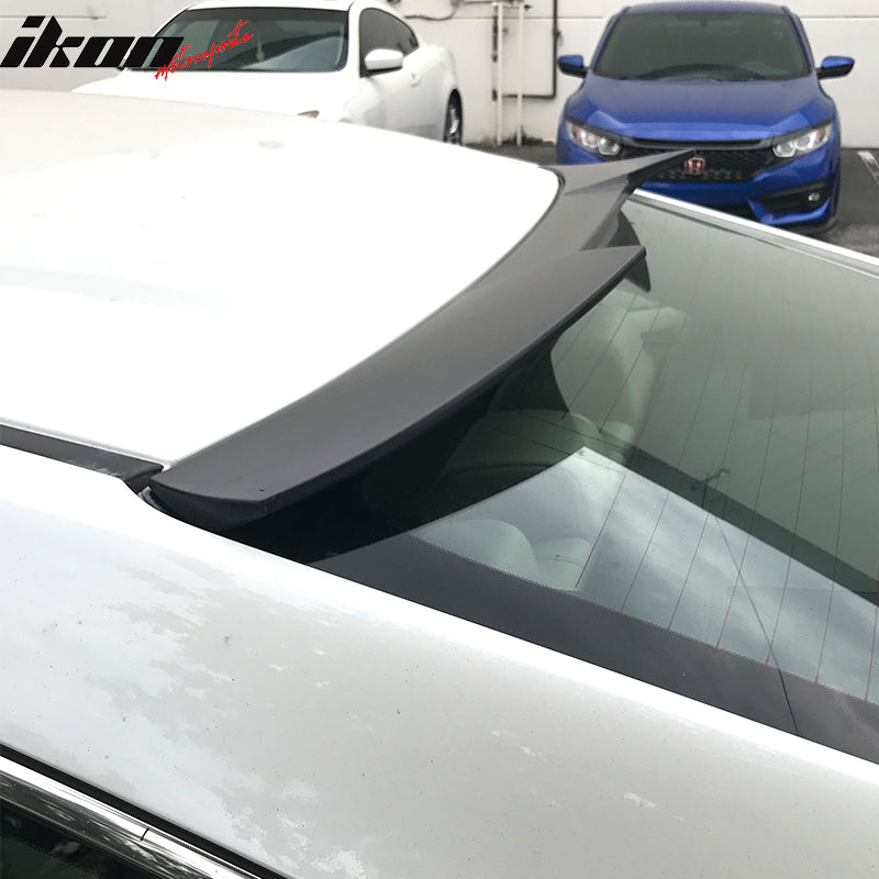 IKON MOTORSPORTS, Rear Window Roof Spoiler Compatible with 2016-2021 Honda Civic 10th Gen Sedan 4-Door, V Style Unpainted Black ABS Plastic Top Roofline Windshield Visor Spoiler Wing