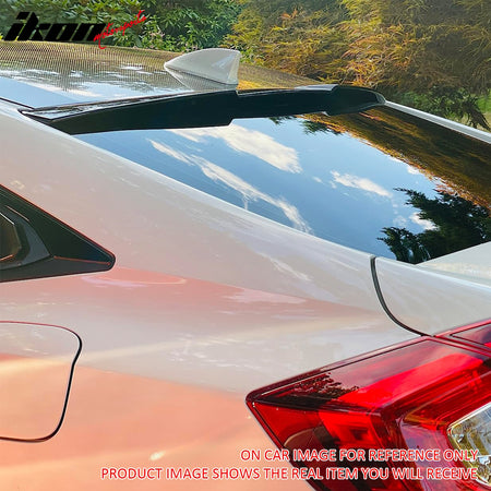 IKON MOTORSPORTS, Rear Window Roof Spoiler Compatible with 2016-2021 Honda Civic 10th Gen Sedan 4-Door, Unpainted Beige ABS Plastic Top Roofline Windshield Visor Spoiler Wing