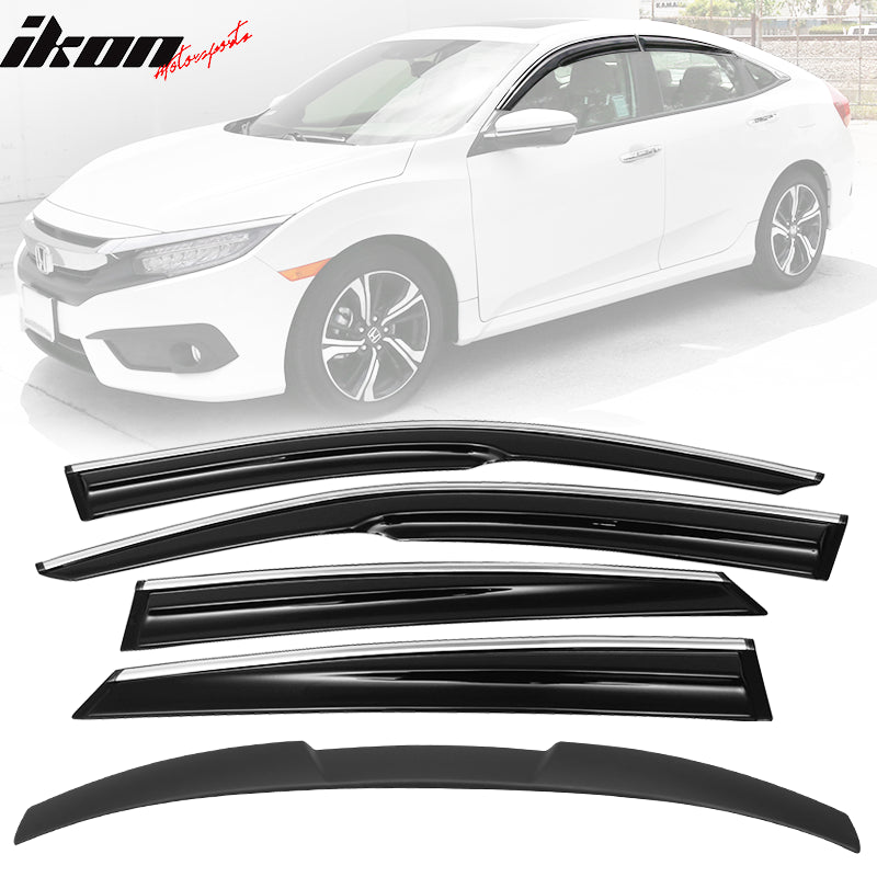 2016-2021 Honda Civic X 10th Gen Roof Spoiler MUG Window Visor Chrome Trim