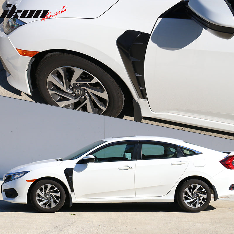 IKON MOTORSPORTS, Side Fender Scoops Vents Compatible With 2016-2020 Honda Civic Sedan, Unpainted PP Side Fender Air Intake Cover Trim Vents
