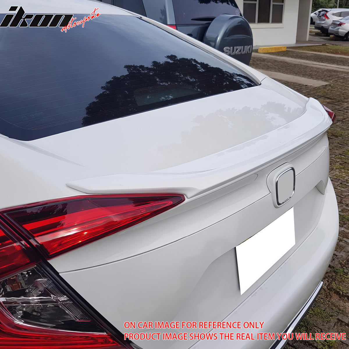 IKON MOTORSPORTS, Trunk Spoiler Compatible with 2016-2021 Honda Civic 10th Gen Sedan 4-Door, OE Style Unpainted Gray ABS Plastic Rear Trunk Lid Spoiler Wing Lip