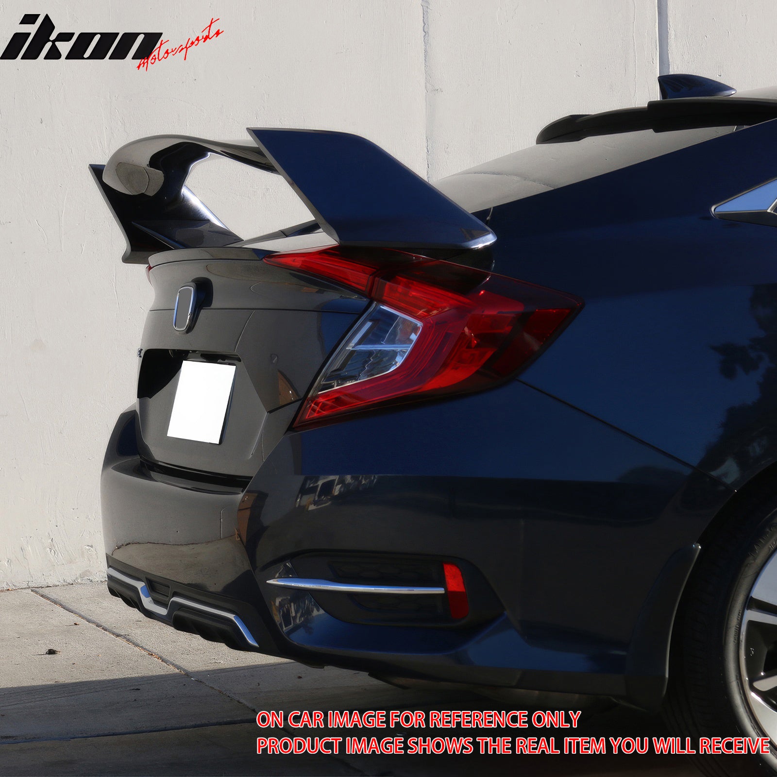 IKON MOTORSPORTS, Trunk Spoiler Compatible with 2016-2021 Honda Civic 10th Gen Sedan 4-Door, TR Style Unpainted Black ABS Plastic Rear Trunk Lid Spoiler Wing Lip