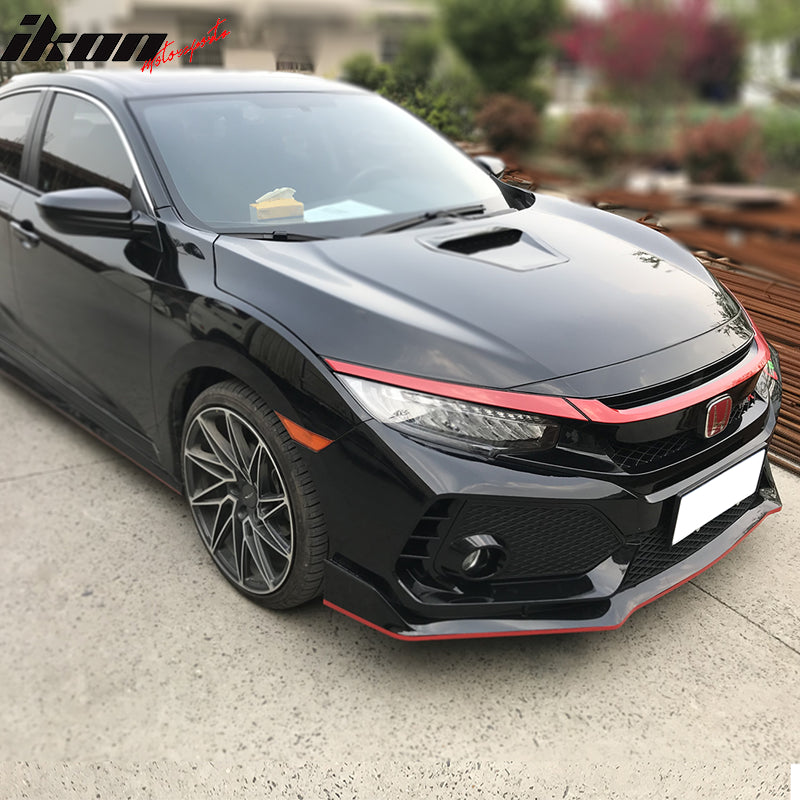IKON MOTORSPORTS Front Upper Grille Trims Compatible with 2016-2021 Honda Civic FK8, TR Type-R Style Red ABS Plastic Replacement Front Bumper Hood Grill Overlay 3PCS