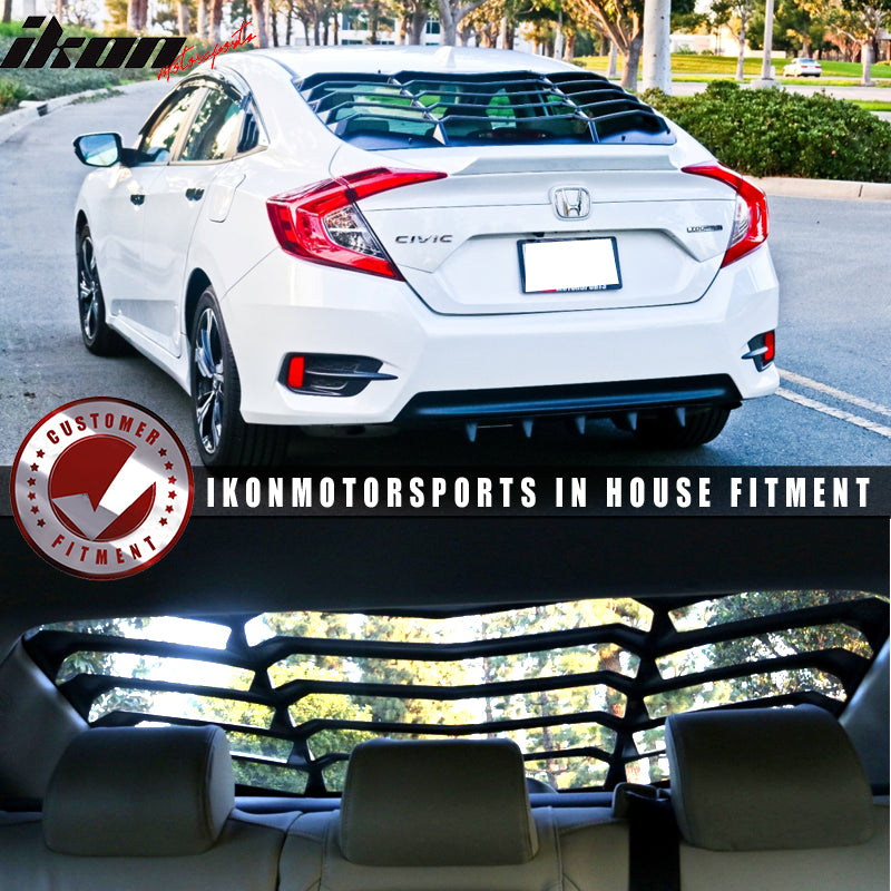 Fits 16-21 Honda Civic Sedan Rear Window Louvers Cover Sun Shade ABS Deflector