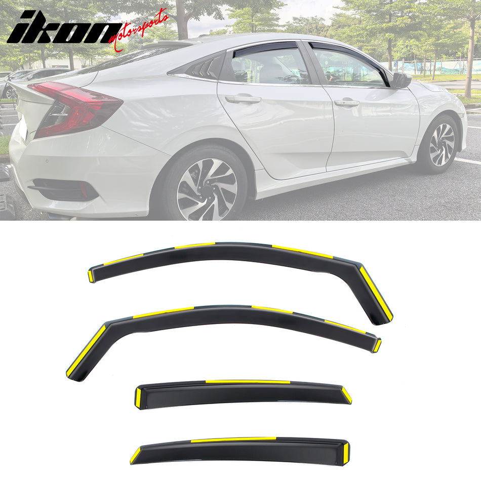2016-2021 Honda Civic Sedan Window Visor Black In-Channel Deflectors