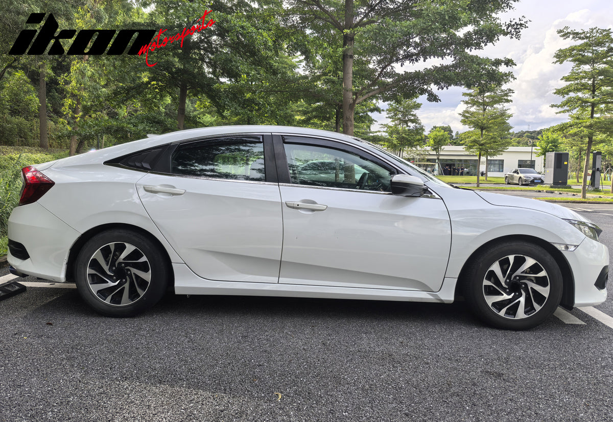 IKON MOTORSPORTS In Channel Window Visors Compatible with 2016-2021 Honda Civic Sedan 4-Door, In Channel Style Injection PC Black Rain Guards, Side Window Wind Deflectors 4PCS
