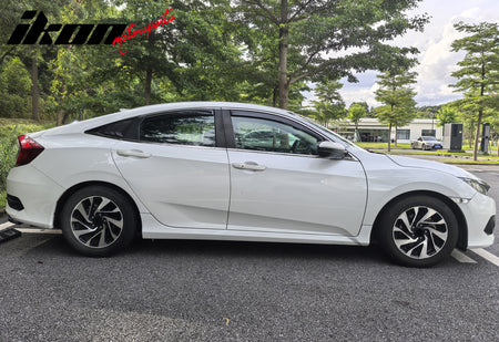 IKON MOTORSPORTS In Channel Window Visors Compatible with 2016-2021 Honda Civic Sedan 4-Door, In Channel Style Injection PC Black Rain Guards, Side Window Wind Deflectors 4PCS