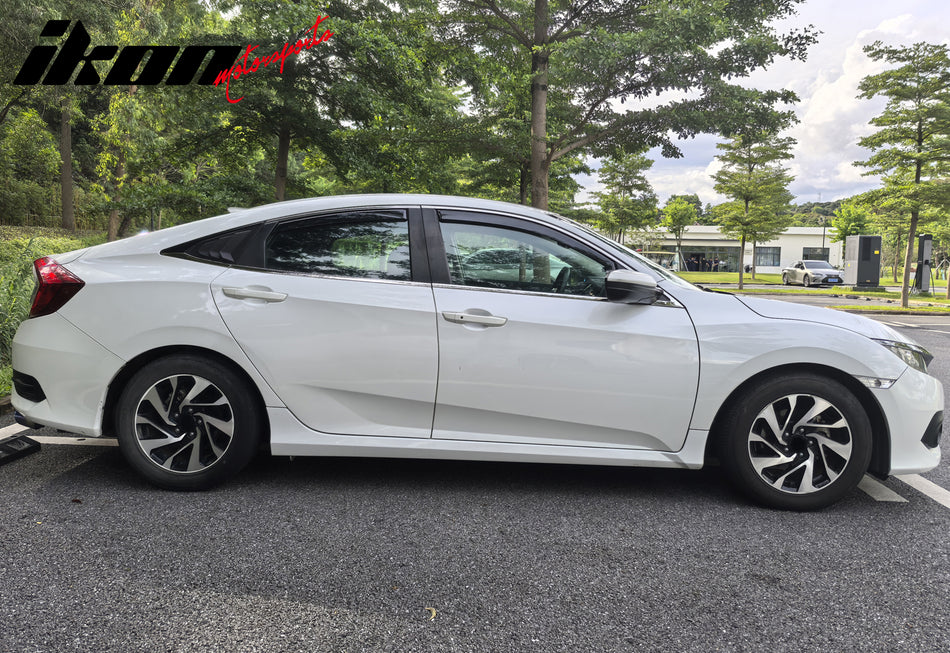 IKON MOTORSPORTS In Channel Window Visors Compatible with 2016-2021 Honda Civic Sedan 4-Door, In Channel Style Injection PC Black Rain Guards, Side Window Wind Deflectors 4PCS