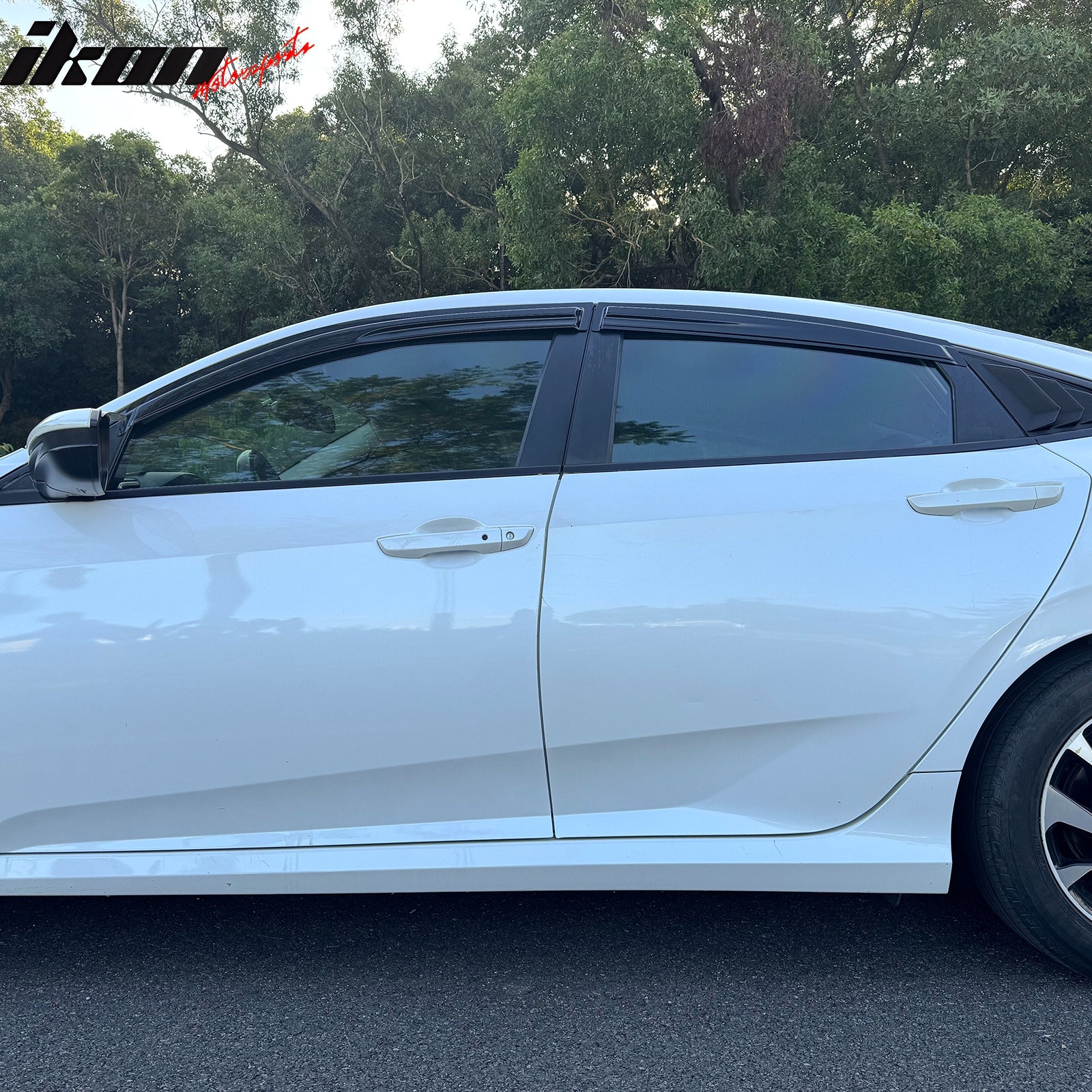 Fits 16-21 Honda Civic Sedan 4PCS Mugen Style Window Visors Rain Guards Tape-On