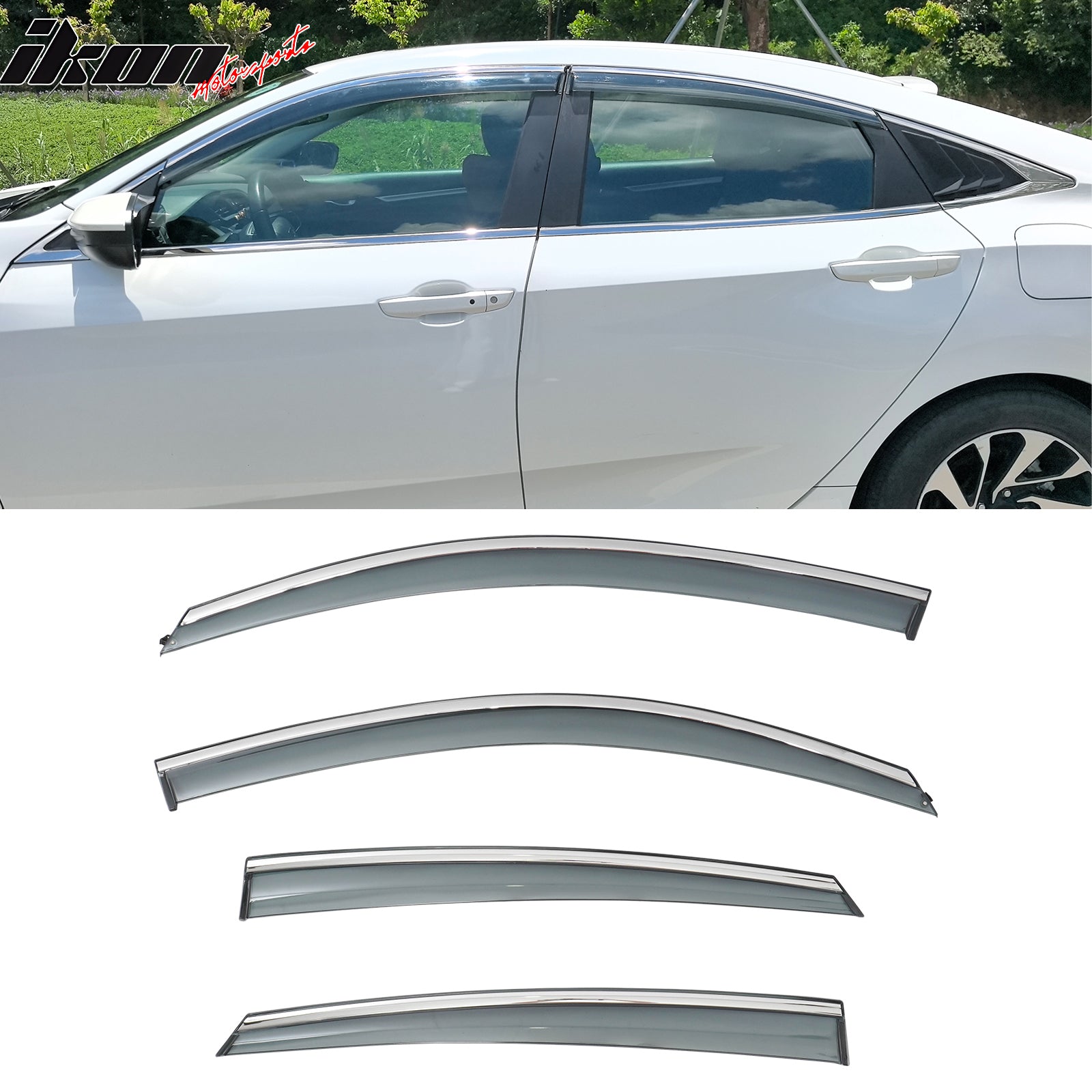 Fits 16-21 Honda Civic Sedan OE Style 4PCS Window Visors Sun Shade