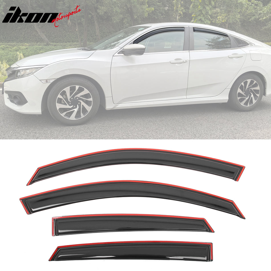 2016-2021 Honda Civic 4Dr In Channel Window Visors Rain Guard 4PCS Set