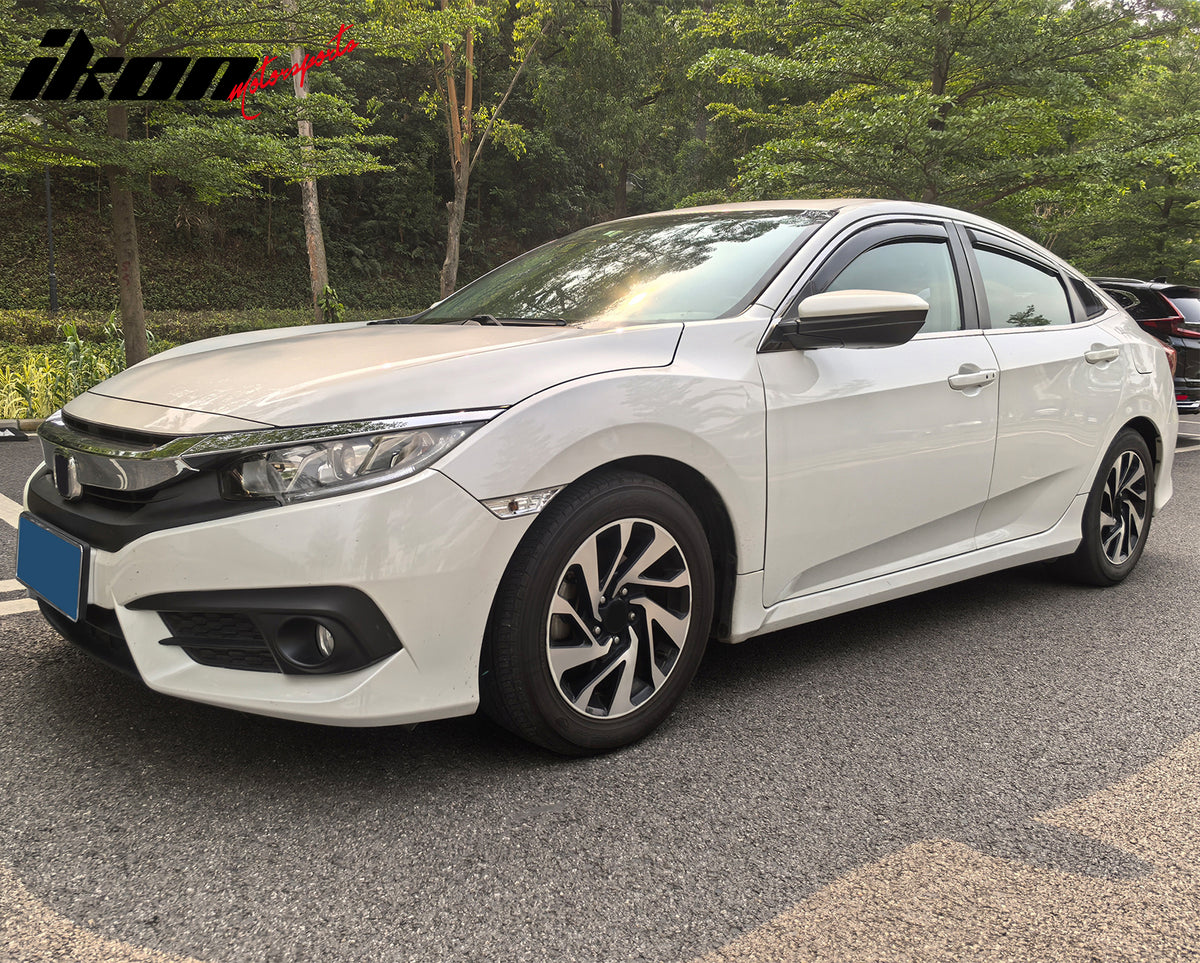 IKON MOTORSPORTS In Channel Window Visors Compatible with 2016-2021 Honda Civic Sedan 4-Door, Slim Style Acrylic Smoke Rain Guards, Side Window Wind Deflectors 4PCS
