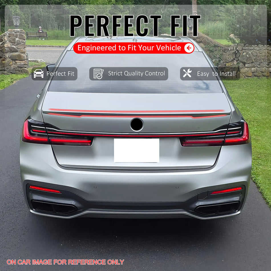 IKON MOTORSPORTS, Trunk Spoiler Compatible with 2016-2022 BMW G11 G12 7-Series & M760i & M760Li xDrive, IKON Style Unpainted Black ABS Plastic Add-on Duckbill Rear Trunk Lid Spoiler Wing Lip
