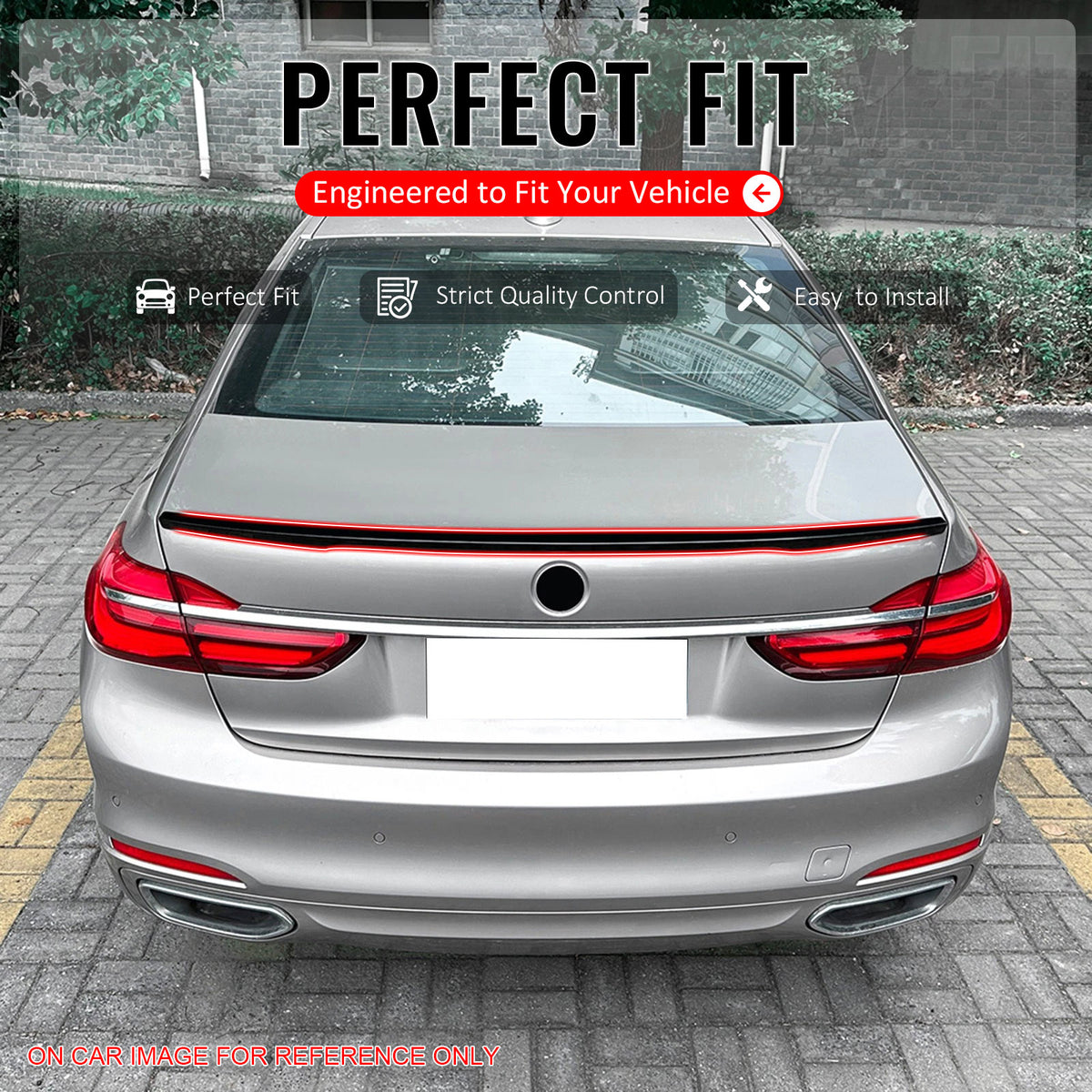 IKON MOTORSPORTS, Trunk Spoiler Compatible with 2016-2022 BMW G11 G12 7-Series & M760i & M760Li xDrive, IKON Style Carbon Fiber Print ABS Add-on Duckbill Rear Trunk Lid Spoiler Wing Lip 1Piece