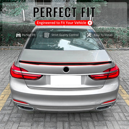 IKON MOTORSPORTS, Trunk Spoiler Compatible with 2016-2022 BMW G11 G12 7-Series & M760i & M760Li xDrive, IKON Style Gloss Black ABS Plastic Add-on Duckbill Rear Trunk Lid Spoiler Wing Lip 1Piece