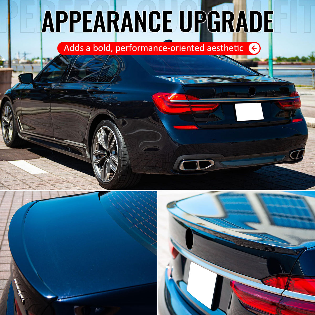 Fits 16-22 BMW G11 G12 7-Series 740i 745e IKON Trunk Spoiler Gloss Black ABS