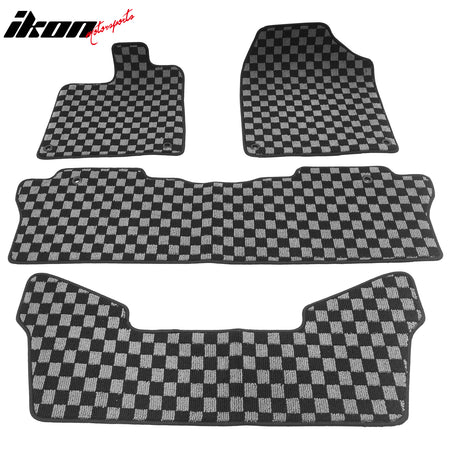 Fits 16-22 Honda Pilot Floor Mats Non-Slip Carpets Checkered Black Gray Plaid
