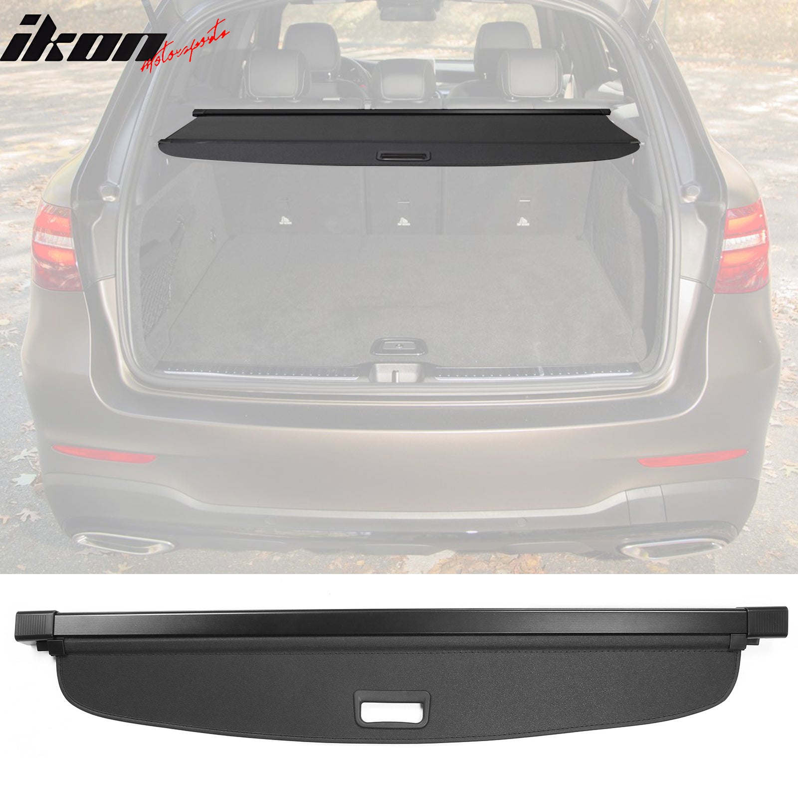 IKON MOTORSPORTS 2-in-1 Trunk Liner Set, Compatible with 2016-2022 Benz X253 GLC250 GLC300 GLC300e GLC350e GLC43 AMG, Storage Organized Cargo Cover & All-Weather Protection Waterproof Trunk Floor Mat