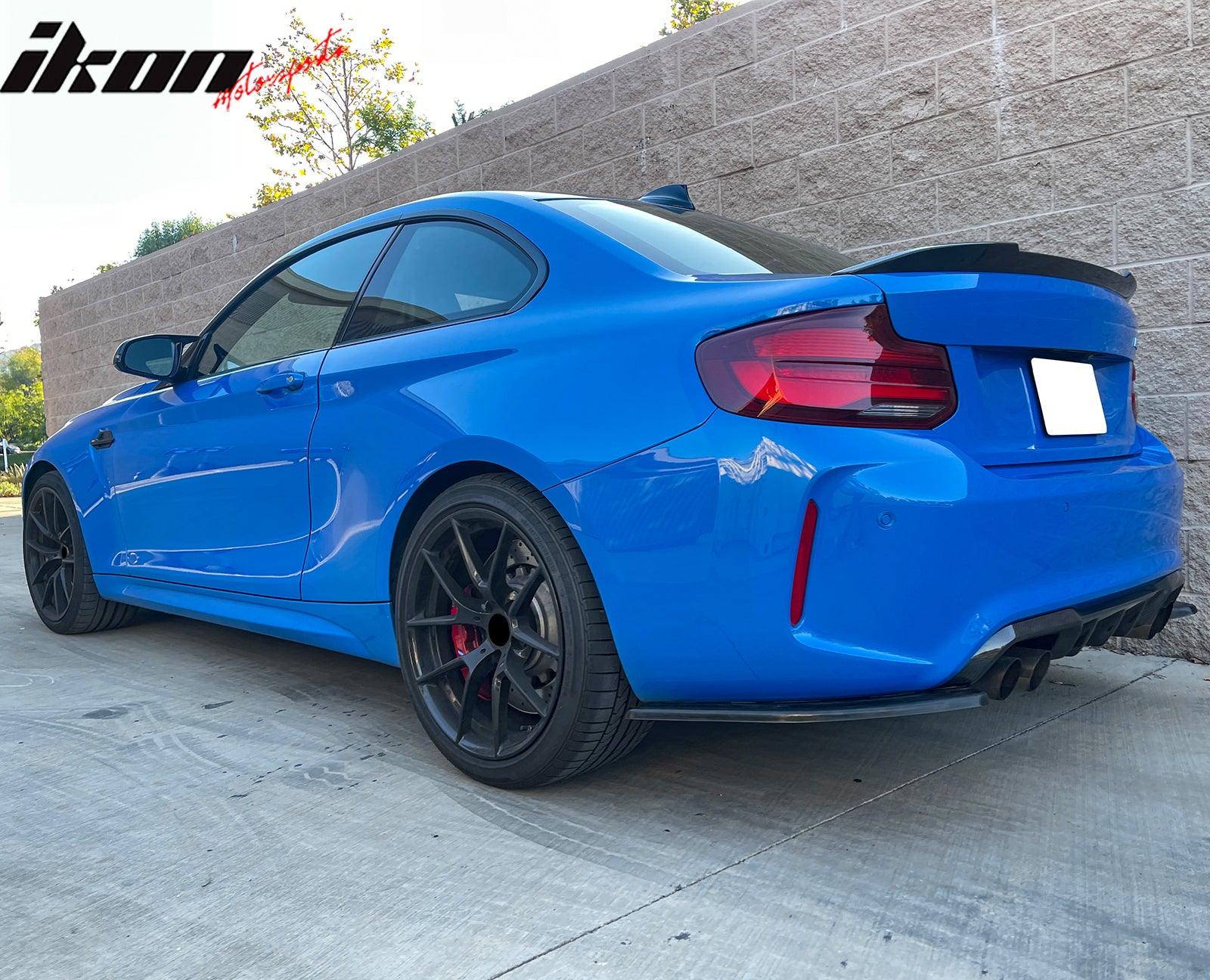 IKON MOTORSPORTS Rear Aprons, Compatible with 2016-2022 BMW F87 M2, Unpainted Black PU Polyurethane Rear Bumper Lip Lower Side Spat Valance Winglet Canard Protector 2PCS