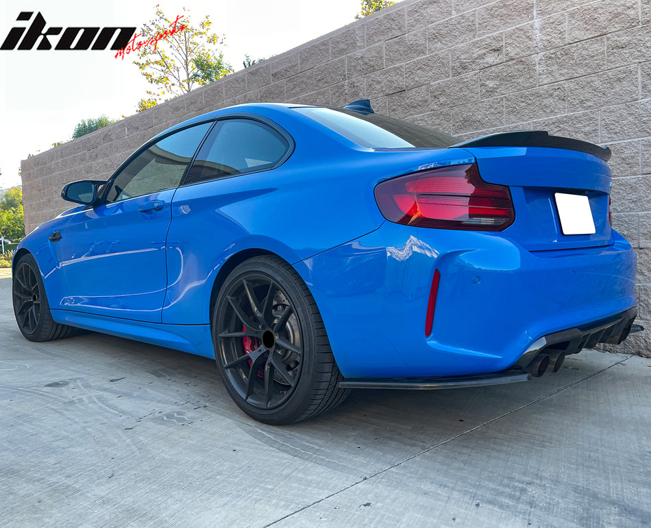 IKON MOTORSPORTS Rear Aprons, Compatible with 2016-2022 BMW F87 M2, Unpainted Black PU Polyurethane Rear Bumper Lip Lower Side Spat Valance Winglet Canard Protector 2PCS
