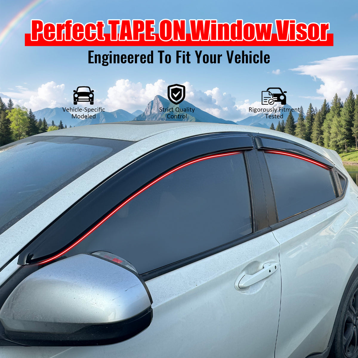 IKON MOTORSPORTS Tape on Window Visors Compatible with 2016-2022 Honda HR-V, Slim Style Acrylic Smoke Rain Guards, Side Window Wind Deflectors 4PCS