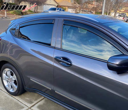 IKON MOTORSPORTS In Channel Window Visors Compatible with 2016-2022 Honda HR-V, Slim Style Acrylic Smoke Rain Guards, Side Window Wind Deflectors 4PCS