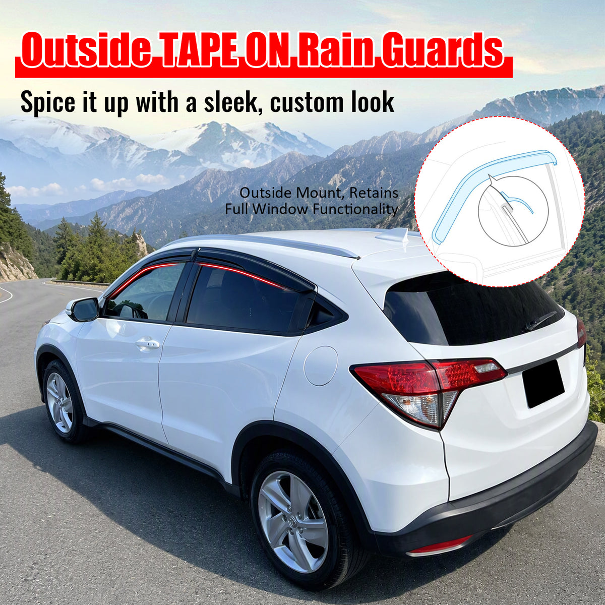 Fits 16-22 Honda HR-V Mugen Style Window Visor Acrylic 4PC Sun Rain Guard Shield