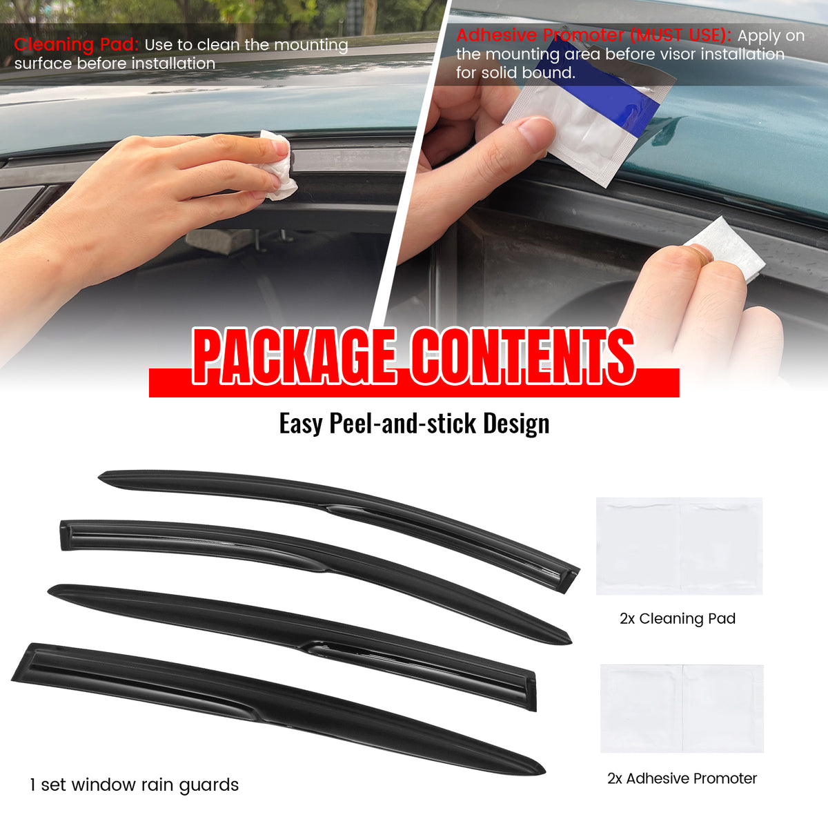 Fits 16-22 Honda HR-V Mugen Style Window Visor Acrylic 4PC Sun Rain Guard Shield