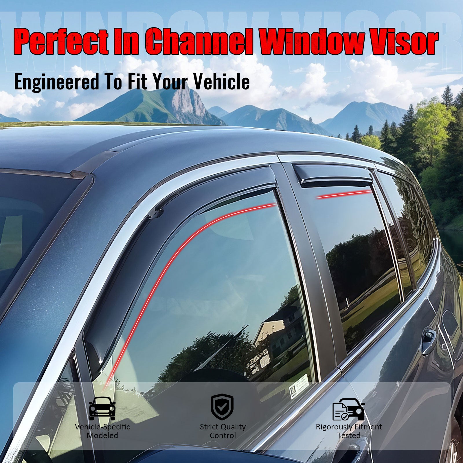 IKON MOTORSPORTS In Channel Window Visors Compatible with 2016-2022 Honda Pilot, Slim Style Acrylic Smoke Rain Guards, Side Window Wind Deflectors 4PCS