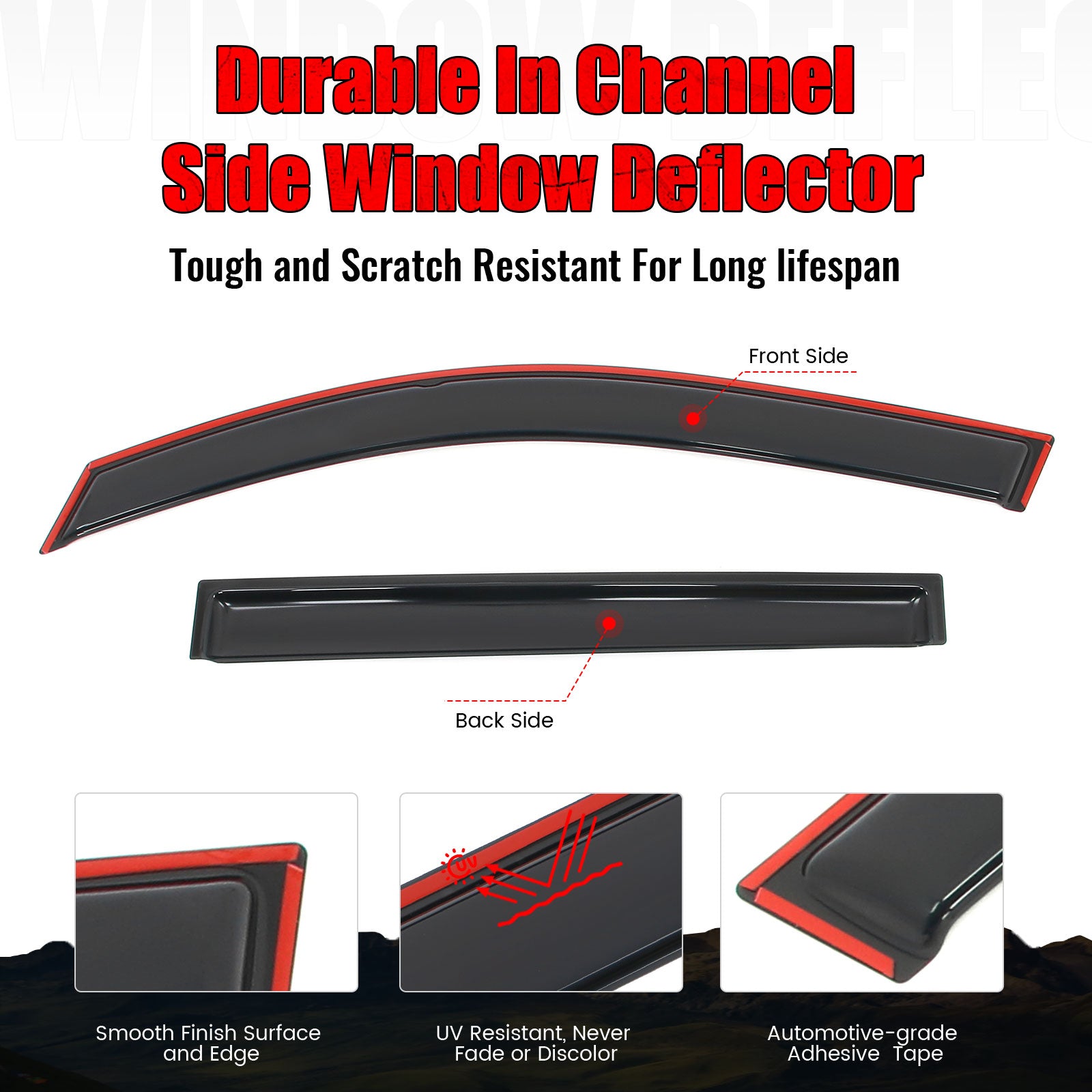 Fits 16-22 Honda Pilot 4PCS Side Window Visors Acrylic Deflectors - In-Channel