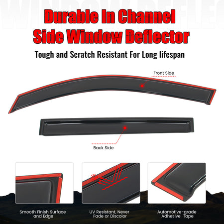 Fits 16-22 Honda Pilot 4PCS Side Window Visors Acrylic Deflectors - In-Channel