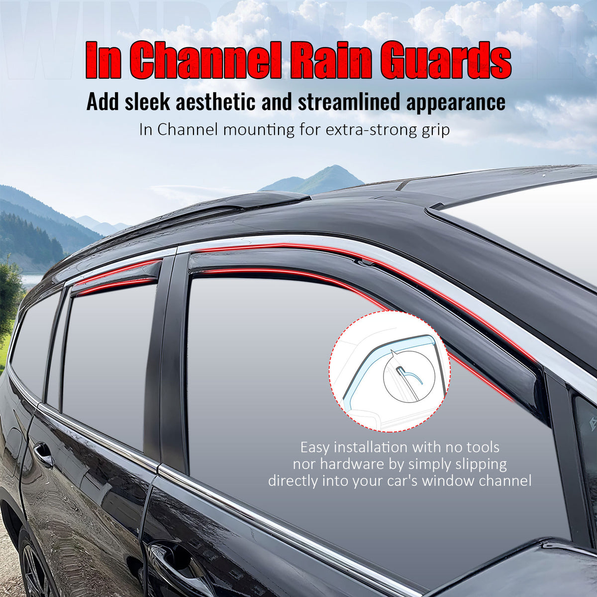 Fits 16-22 Honda Pilot 4PCS Side Window Visors Acrylic Deflectors - In-Channel