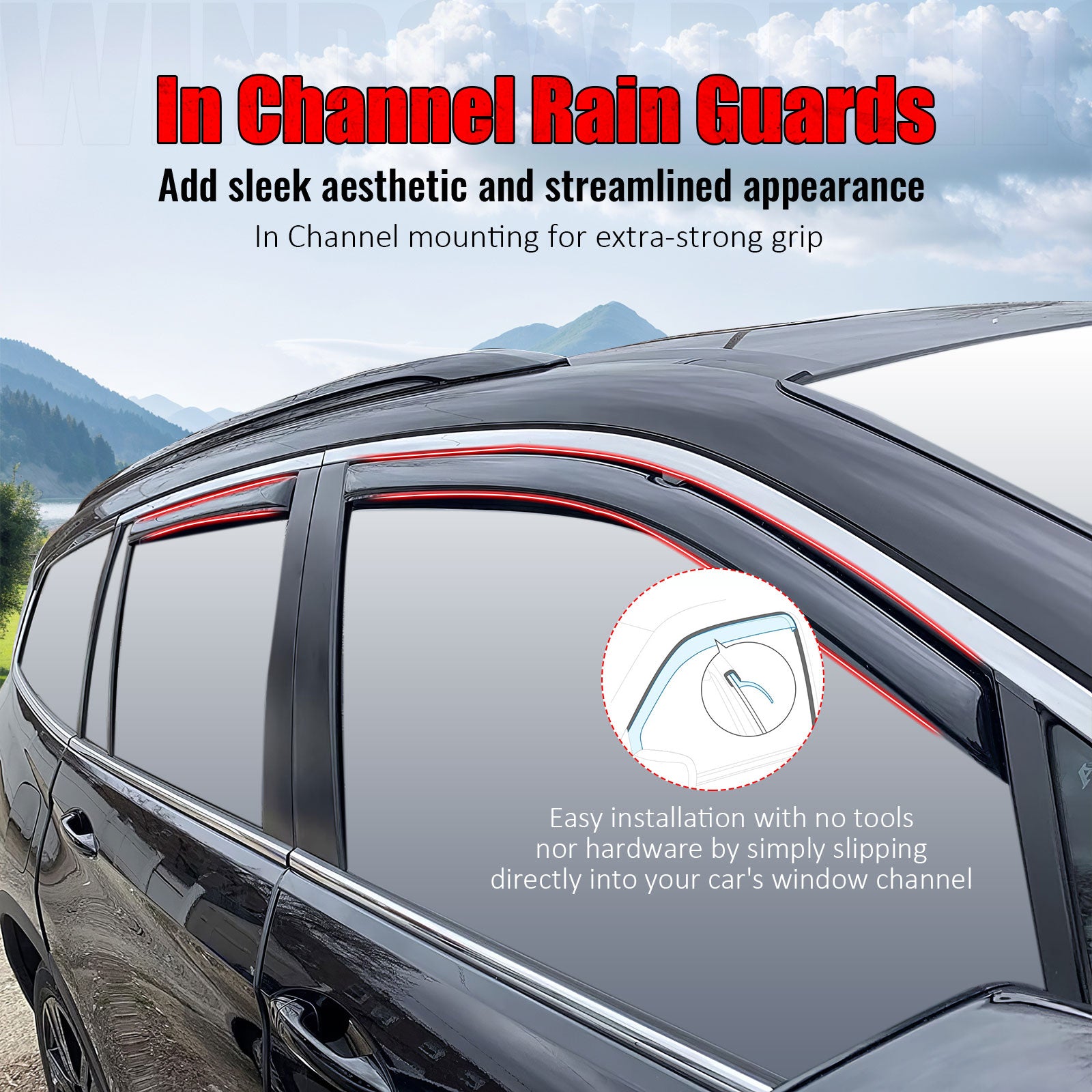 Fits 16-22 Honda Pilot 4PCS Side Window Visors Acrylic Deflectors - In-Channel